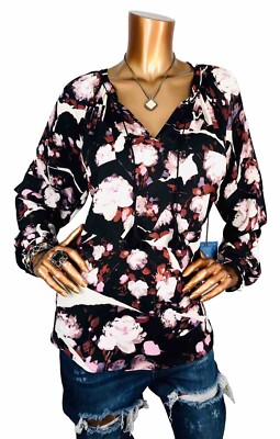 Simply Vera Wang XL Top NWT $48 Floral Blouse Soft Keyhole Tie
