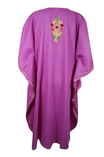 Womens Kaftan Dress Midi Hippie Flawless Pink Cotton Embroidered Dresses L-2X - Picture 4 of 4