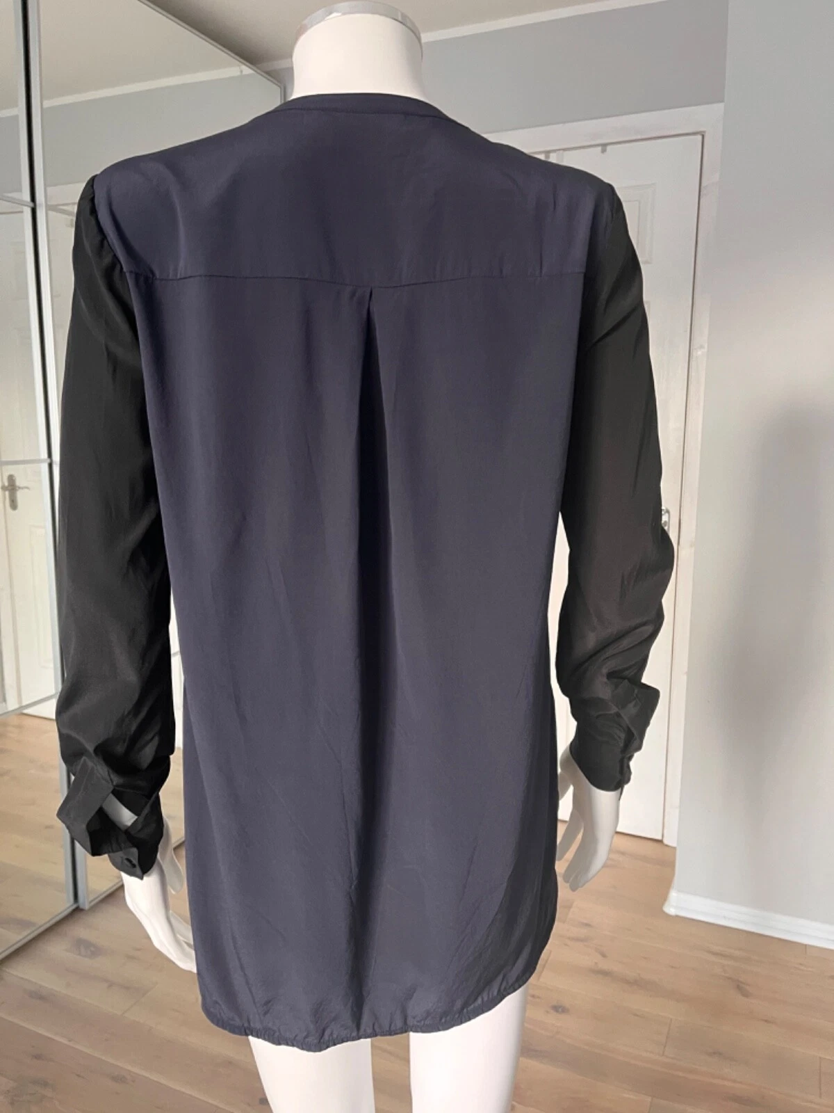 Camicia tunica Meg Tory Burch nera blu navy manica lunga seta donna taglia US4