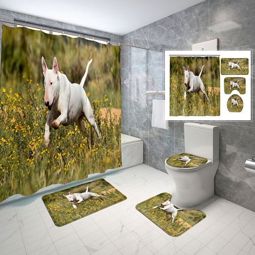 Dog Dogo Shower Curtain Bathroom Rug Set Bath Mat Non-Slip Toilet Lid Cover Gift - Picture 14 of 40