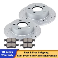 Rear Slotted Rotors & Brake Ceramic Pads Brakes Kits for 2012 -2018 Ford Focus
