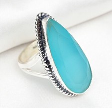 Amazing Blue Chalcedony Gemstone Handmade 925 Solid Sterling Silver Jewelry Ring