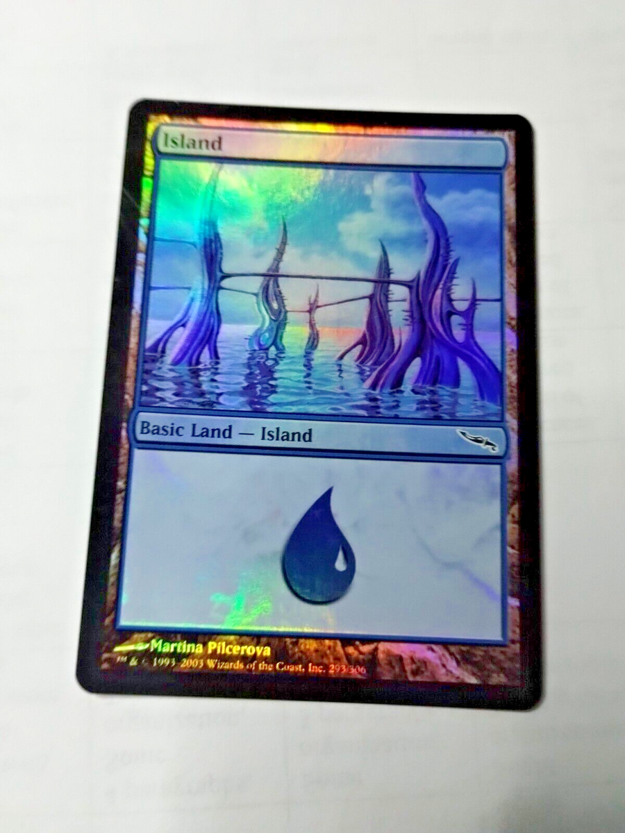MTG Island Mirrodin 293/306 Foil Land - Bit of Edge Wear - See