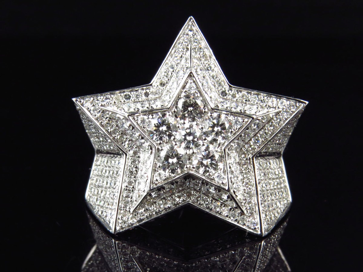 14k White Gold Genuine Diamond Star Shape Fashion Pinky Ring 14k White Gold Genuine Diamond Star Shape Fashion Pinky Ring
