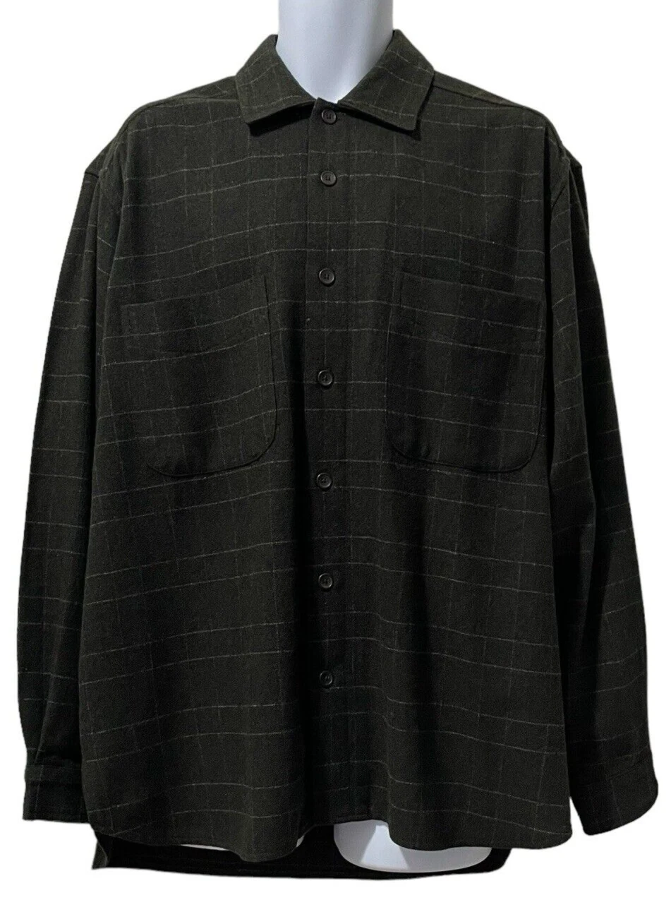 Naturalife Shirt Men Large Green Flannel Wool Blend Grandpacore Shacket Outdoor