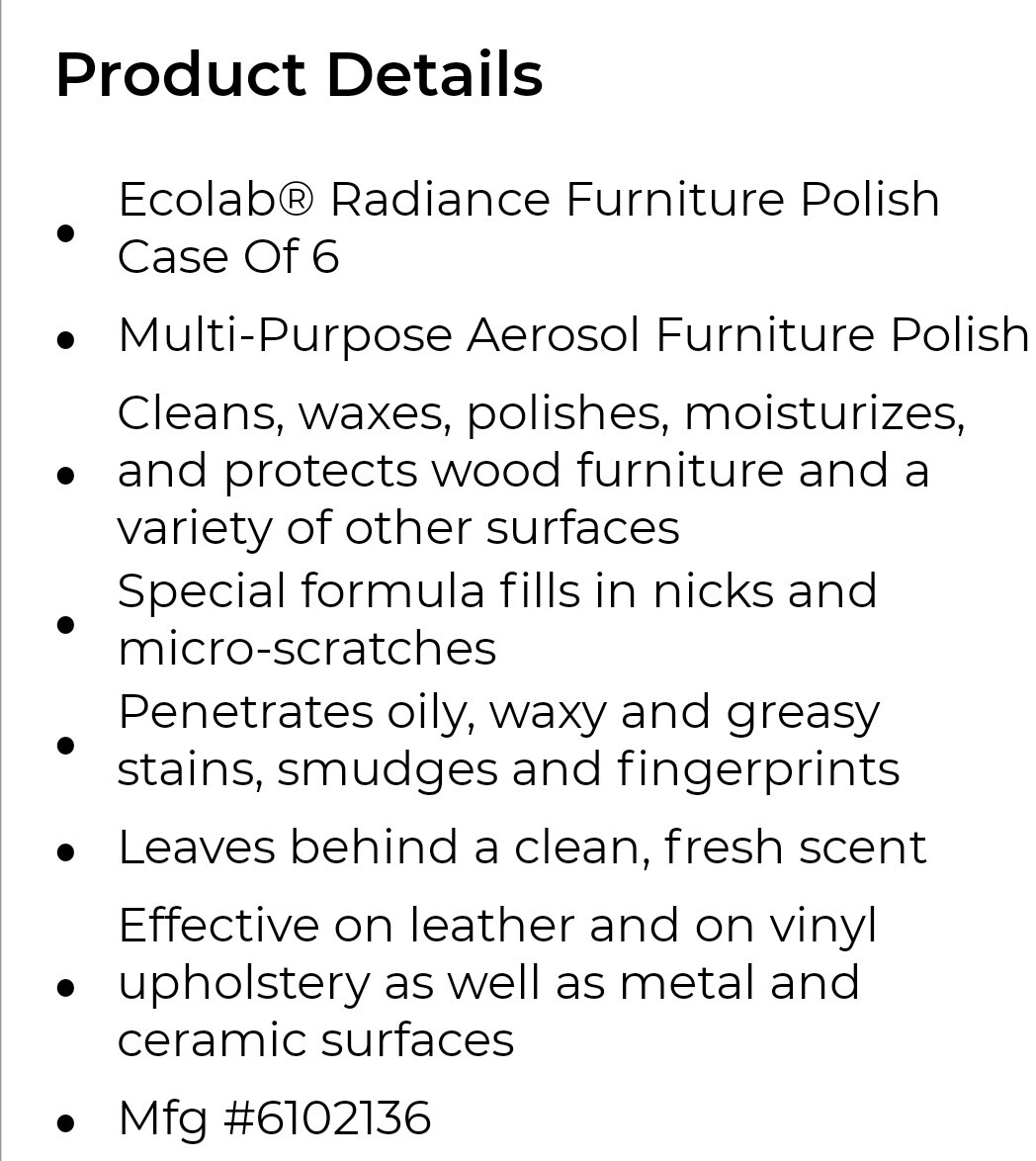 Ecolab Radiance Institutional Furniture Polish 02/2026 eBay