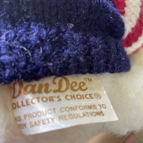 Suéter Pullover Dan Dee Blanco Sentado Oso de Peluche 9” Nuevo con Etiquetas Patriótico Tejido a Mano - Imagen 5 de 5