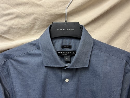Camisa de vestir para hombre Pronto Hombre con botones azules 100 % algodón sin hierro 16 32/33 - Imagen 2 de 5
