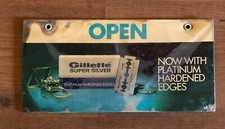 VINTAGE GILETTE SUPER SILVER RASOI DOUBLE FACE PORTA ESPOSITORE INSEGNA PUBBLICITARIA ANNI 60
