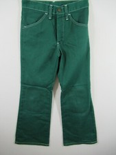 Vintage 70s Flare Leg Jeans Boys Green Handmade