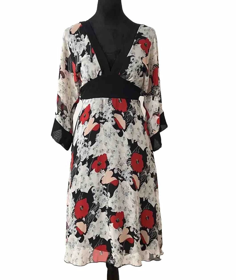 Vestido quimono floral transparente vintage tamanho M cinto gravata acabamento alface preta anos 90 Y2k - Imagem 3 de 4