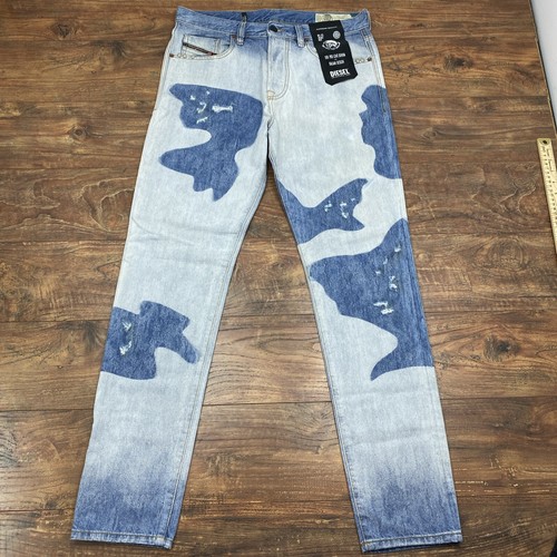 DIESEL Mharky Men Jean W31xL32 Slim Skinny Fit Bleached Cow Print Distressed NWT - Picture 4 of 8