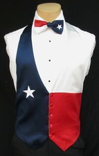 Boys Large Red White  Blue Texas Star Satin Tuxedo Vest  Bow Tie Made in USA
