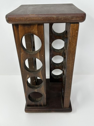 Spice Rack Wooden 16 Count Lazy Susan Spinning Rack W/Labeled Spice Bottles MCM - Picture 5 of 18