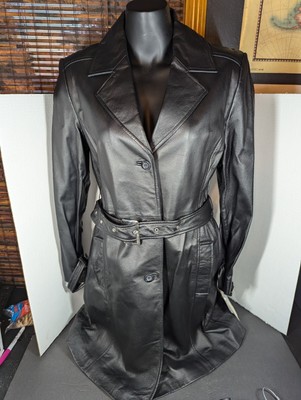BLACK GENUINE LEATHER TRENCHCOAT TERRY LEWIS CLASSIC LUXURIES W Matching Skirt