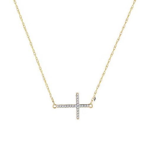 10K Yellow Gold Diamond Sideways Cross 