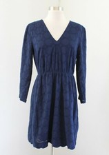 J Crew Factory Navy Blue Eyelet Lace Dress Size 4 V-Neck A Line H8471 Polka Dot