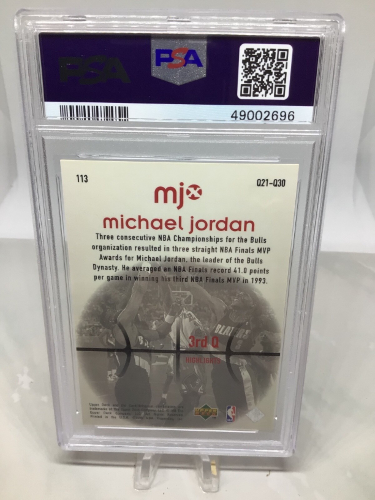 1998 Upper Deck MJX #113 Michael Jordan PSA 8 (6 in all grades) SP FOIL view 2