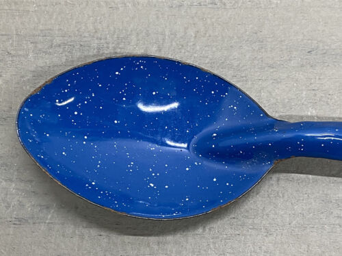 Vintage 12 Zoll hellblau Emaille Servierlöffel gesprenkelt blau/weiß Granitware - Bild 4 von 6