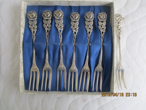 Silberbesteck Kuchengabeln Hildesheimer Rosen 6+1 punziert ANTIKO 800 118,5g