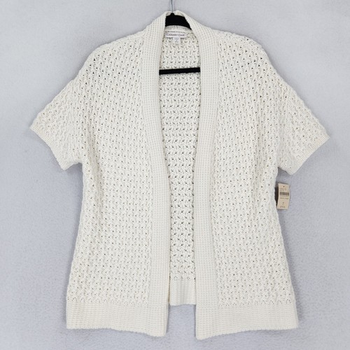 Coldwater Creek Pullover Damen Medium Off White Strick Kurzarm Cardigan NEU