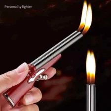 Metal Mini Gun Dual Fire Butane Gas Press Ignition Open Flame Lighter Gifts
