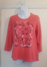 Gerry Weber Casual Top 3/4 Sleeve Print To Front Pink Size 12. VGC