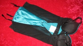 ANN SUMMERS UNDERWIRED/PADDED  TEAL/BLACK  CAMI SUSPENDER  10 B-C  NWT  'BOOST'