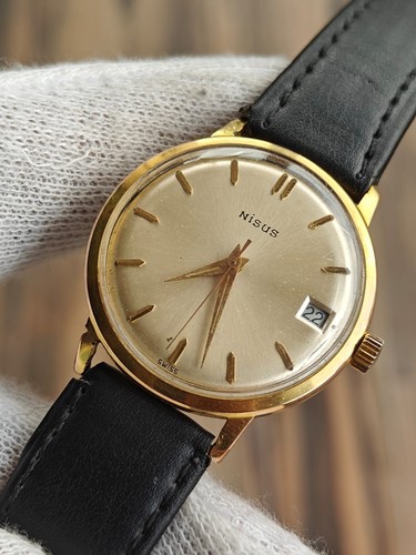 Vintage Nisus Manual Winding Gold filed Dress Formal Men's Swiss Watch With Date - Picture 4 of 11