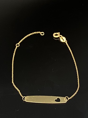 Baby Solid 14K Yellow Gold Cut-Out Heart ID Adjustable Chain Bracelet-5.5/6.5"