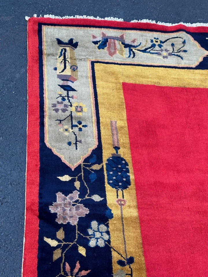  Hermosa alfombra china antigua hecha a mano Art Deco 9x12 pies alrededor de 1900 Foto 4 de 4