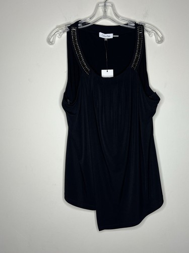 Calvin Klein Women’s Tank Top Size XL Black Beaded Neckline Career Office New