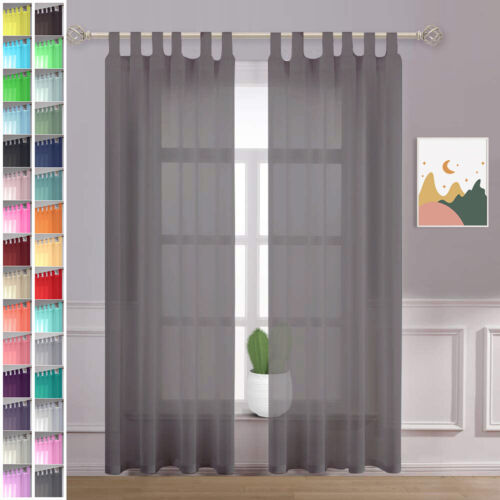 Un par de cortinas de velo de alta calidad 2 paneles 10 cm de largo pestaña superior transparente sólido - Imagen 20 de 69