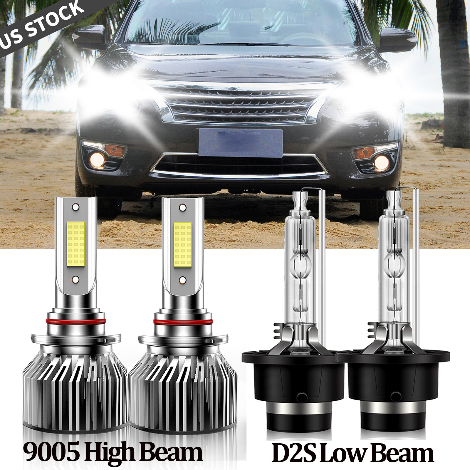 2002-2006 Nissan Altima LED HID Headlight Hi Lo Beam Kit 9005 D2S