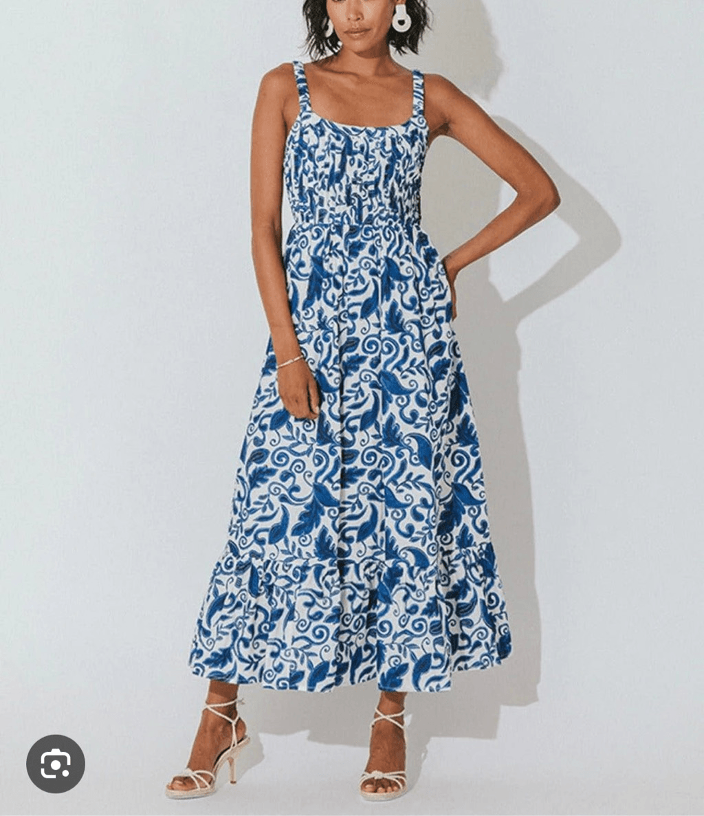 NWT Cleobella Paisley Pleated Sleeveless Square Neck Tia Ankle Dress Blue  Large | eBay