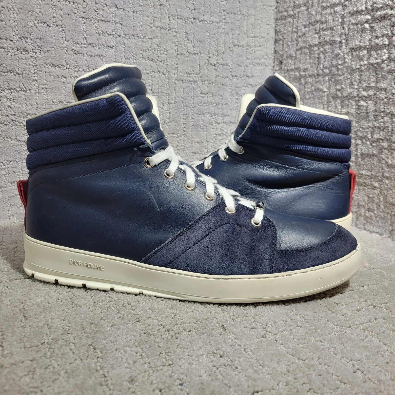 Baskets montantes homme Dior HOMME 2013 taille 13E bleu marine cuir daim à lacets