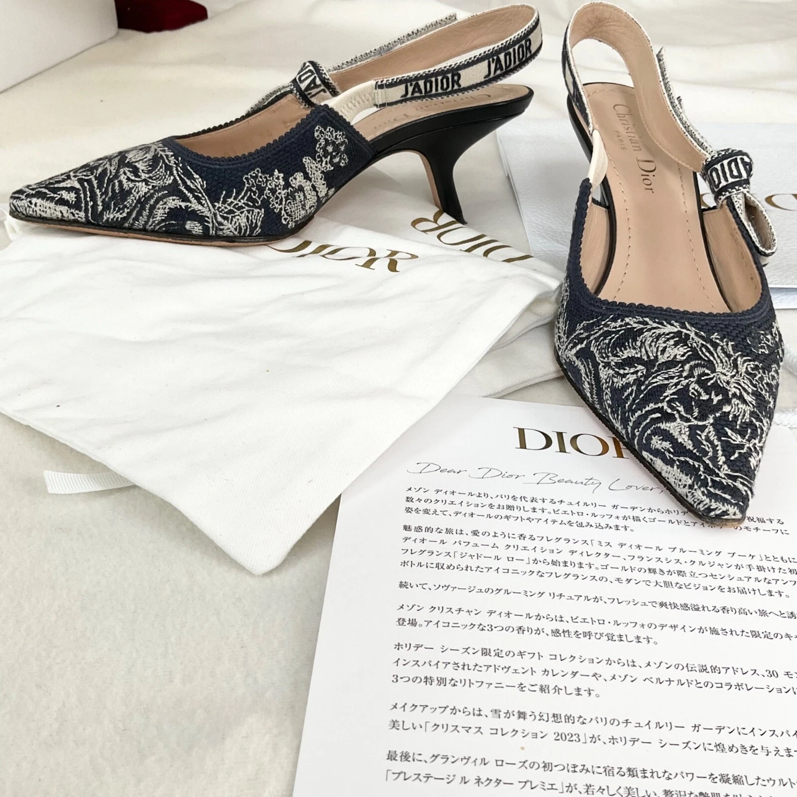 Escarpins Christian Dior J'ADIOR Slingback Talons Bleu Marine Blanc Floral 36 US6