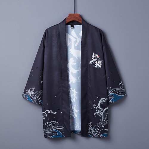 Japanese Men Kimono Jacket Cardigan Coat Yukata Loose Haori Unisex Fashion Baggy - Picture 7 of 15