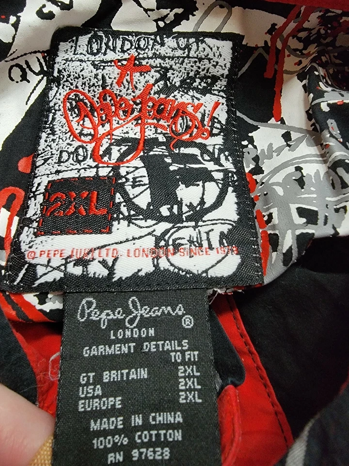 Pepe Jeans Mens Shirt Size 2XL XXL 2X Large Black Gray Red Striped - Image 2 of 4