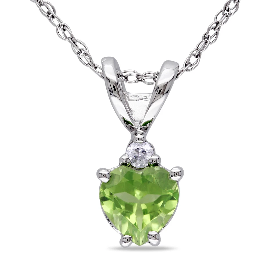 Amour 10k White Gold Peridot and Diamond Accent Heart Pendant with Chain