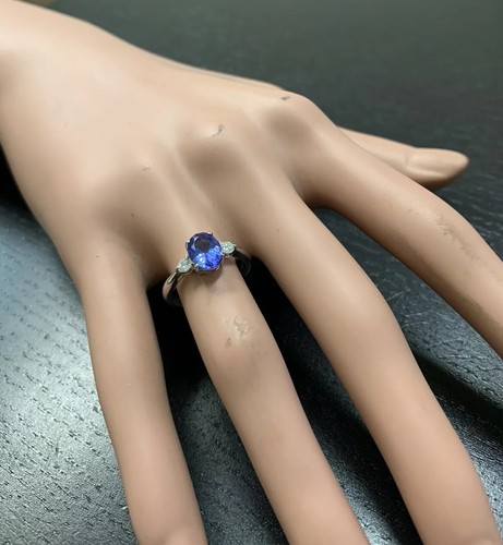 Anillo de oro blanco liso de 14 K tanzanita natural de 1,86 quilates - Imagen 7 de 8