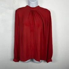 VINTAGE Joan Vass Womens Top Sz L Salmon Pink Long Sleeve High Neck Old Money