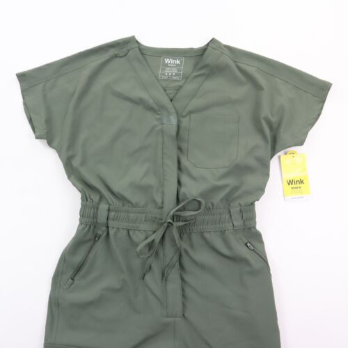 Wink Renew Women's 7-Pocket Stretch Cargo Jogger Scrub Jumpsuit S Green NWT NEW