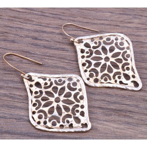 Texture Pattern Earring Yellow Gold Plated 925 Sterling Silver Women Jewelry - Picture 1 of 4