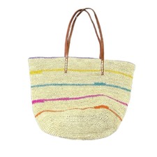 Mar Y Sol Cielo Colorful Stripe Straw Raffia Crocheted Shoulder Tote Bag