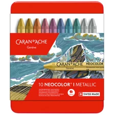 Caran d’Ache Metallic Neocolor I 10 Wax Pastels — Water-Resistant, Assorted Colo