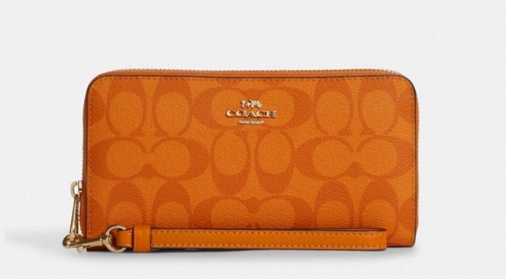 NWT Coach Long Zip Around Wallet Light Orange Signature Canvas