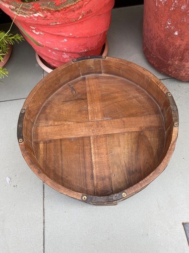 Vintage 14 x 14” Wood Hand Carved Iron Work Chakki Table Coffee Serving Table - Picture 10 of 12