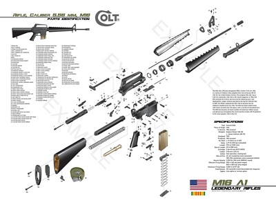 M16 Exploded View Limited Edition Poster Print 18x24''