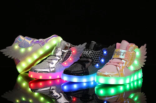 LED Leuchtende USB Sneaker Turnschuhe Kinder Mädchen Flügel Blinkschuhe Gr.27-37 - Bild 9 von 28